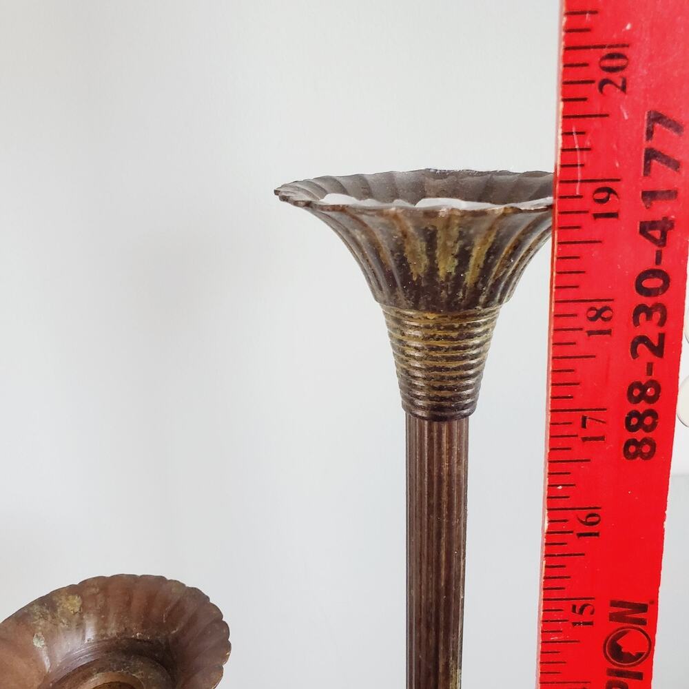 Vintage 80s Large Candle Holders Set X Two Antique Bronze Patina 19" & 13" Decor - Picture 6 of 11